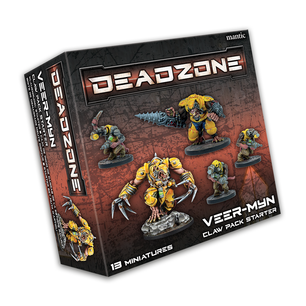 Deadzone Veer-Myn Claw Pack Starter box featuring yellow-armored, rat-like sci-fi miniatures with claws and a drill
