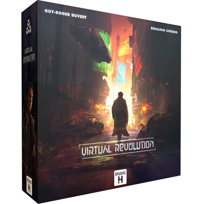 Box image of Virtual Revolution showing angled front and side panel with cyberpunk artwork