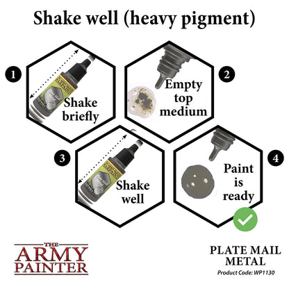 Army Painter Warpaint Metallics Acrylic Paint 18ml - Plate Mail Metal - Good Games