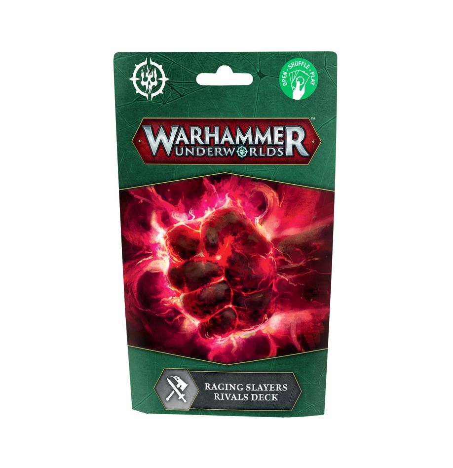 Warhammer Underworlds Raging Slayers Rivals Deck, green pack features a glowing red fist graphic