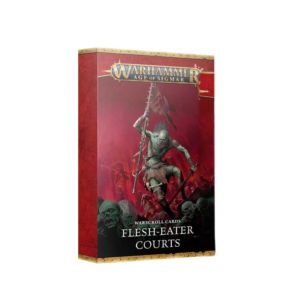 Warhammer Age of Sigmar Flesh-Eater Courts Warscroll Cards box showing a pale ghoul raising a tattered standard