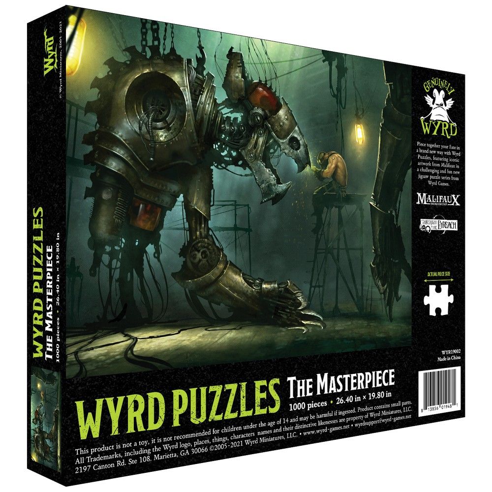 A man on scaffolding welds a giant, intricate steampunk robot in a dark industrial workshop, sparks flying