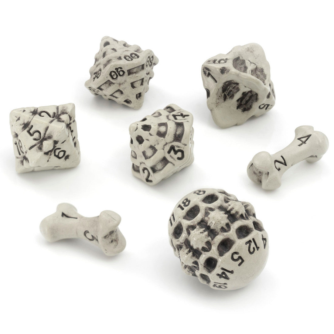 D7 - Die Set Dice Skull & Bone Full 7 Dice Set - Cleaned Bone White