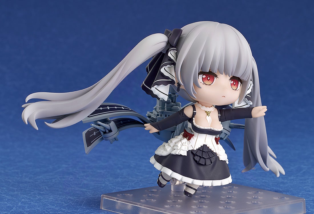 Dynamic pose with open parasol and wide-eyed expression
