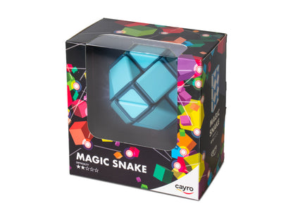 Blue Magic Snake twisty puzzle visible in its colorful Cayro retail box