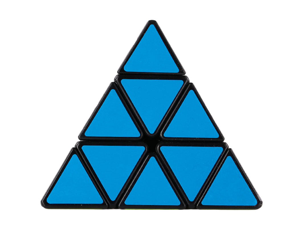 Solved blue Pyraminx puzzle face, featuring stacked triangular segments