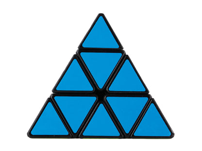 Solved blue Pyraminx puzzle face, featuring stacked triangular segments