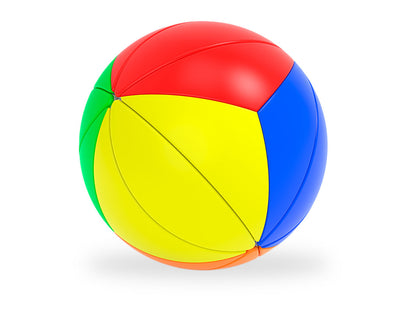 Multicolored segmented ball (red, yellow, blue, green) rendered on a white background