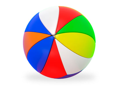Glossy, multicolored segmented sphere rendered on a white background