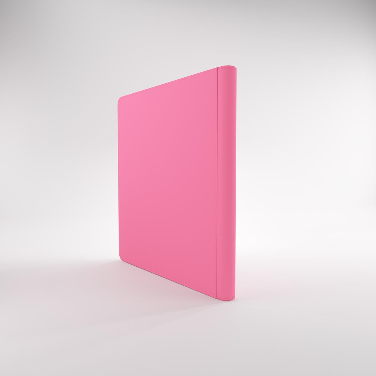 Gamegenic Zip-Up Album with stitched seams and rounded corners, standing upright on a minimalist white background
