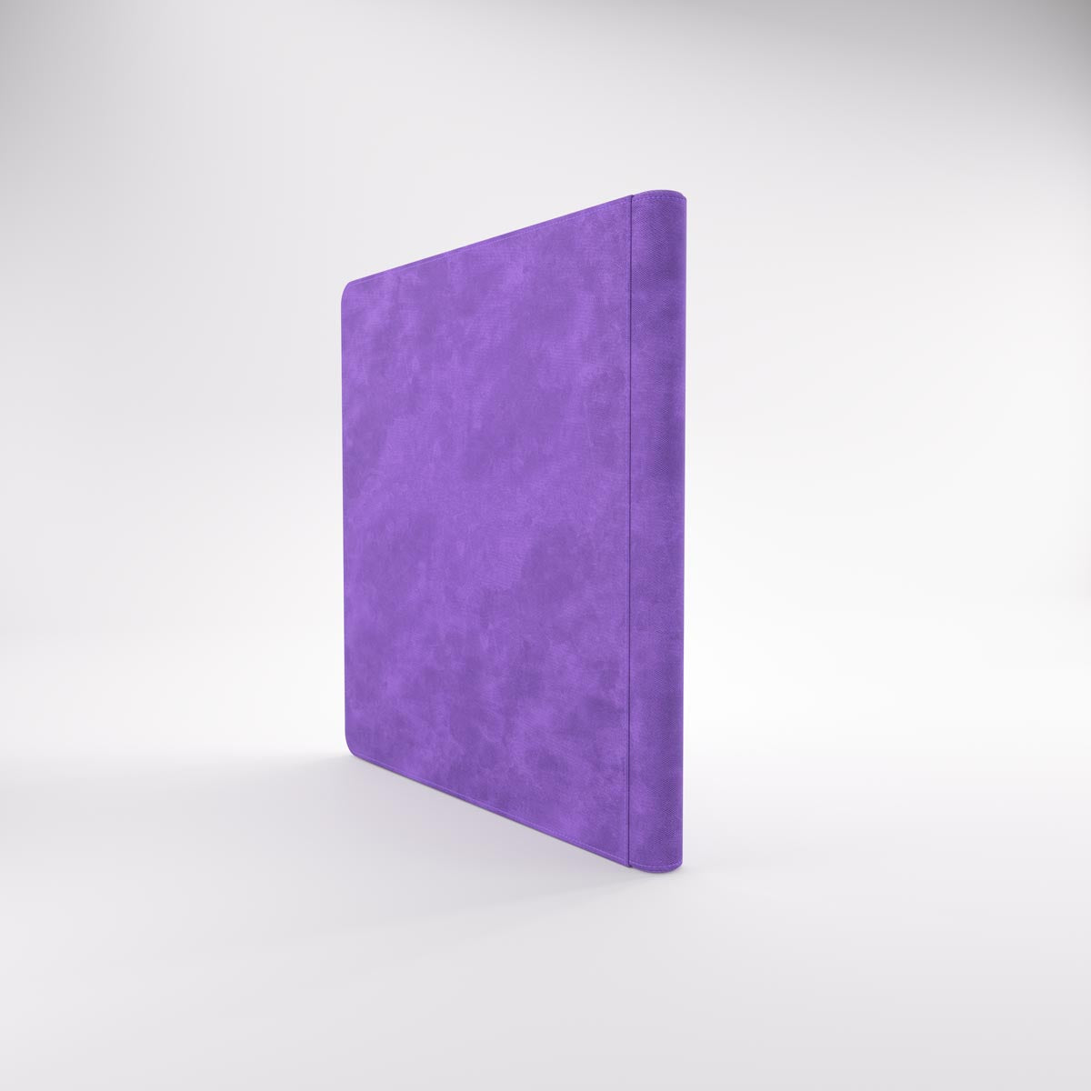 Gamegenic Zip-Up Album with stitched seams and rounded corners, standing upright on a minimalist white background
