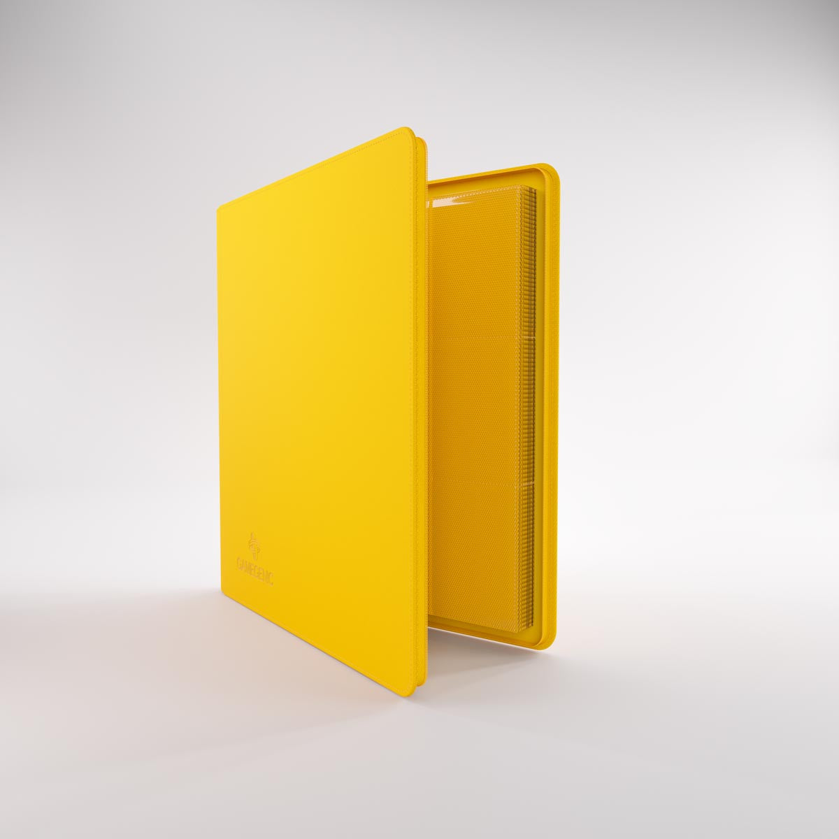 Gamegenic Zip-Up album open to textured pages for trading cards
