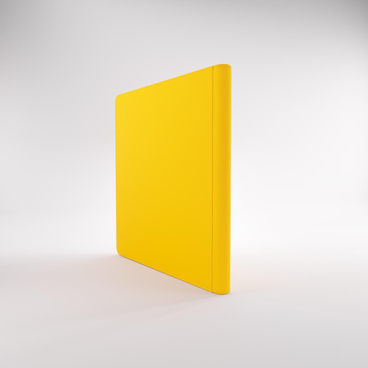 Gamegenic Zip-Up Album with stitched seams and rounded corners, standing upright on a minimalist white background