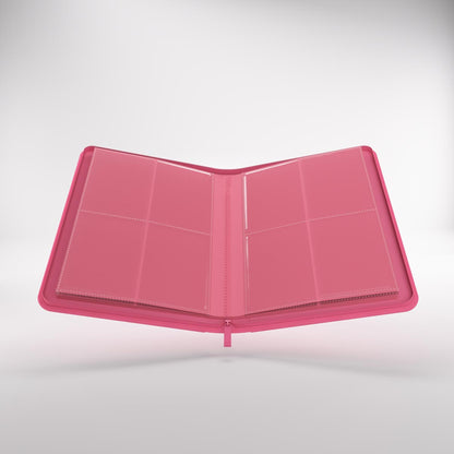 Open Zip-Up album with clear plastic pages featuring multiple pockets for storing trading cards or photos, displayed against a light background