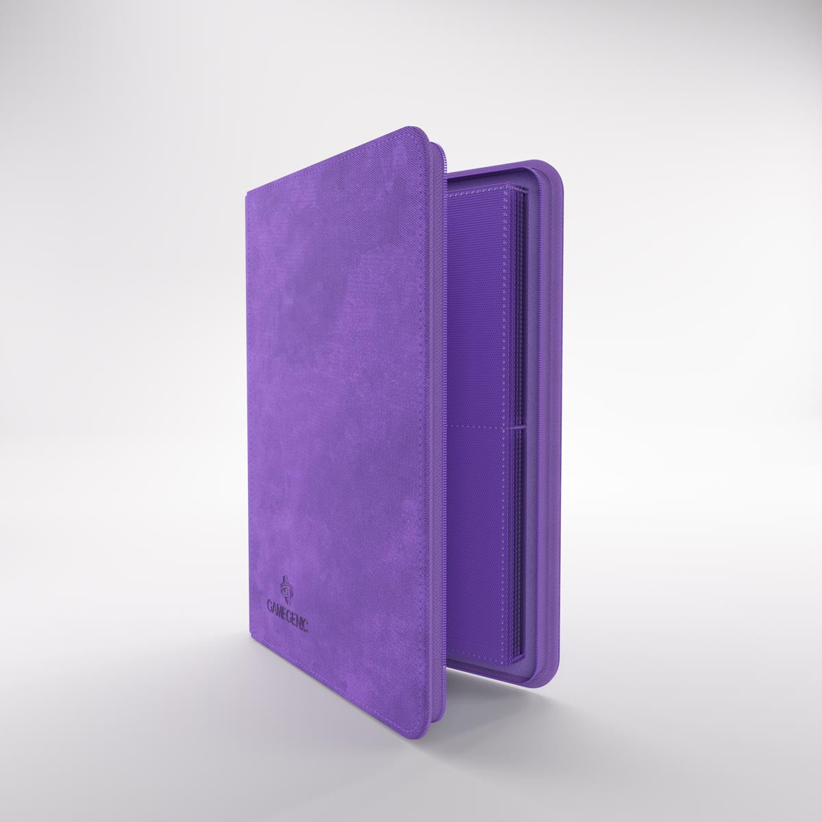 Gamegenic Zip-Up album open to textured pages for trading cards