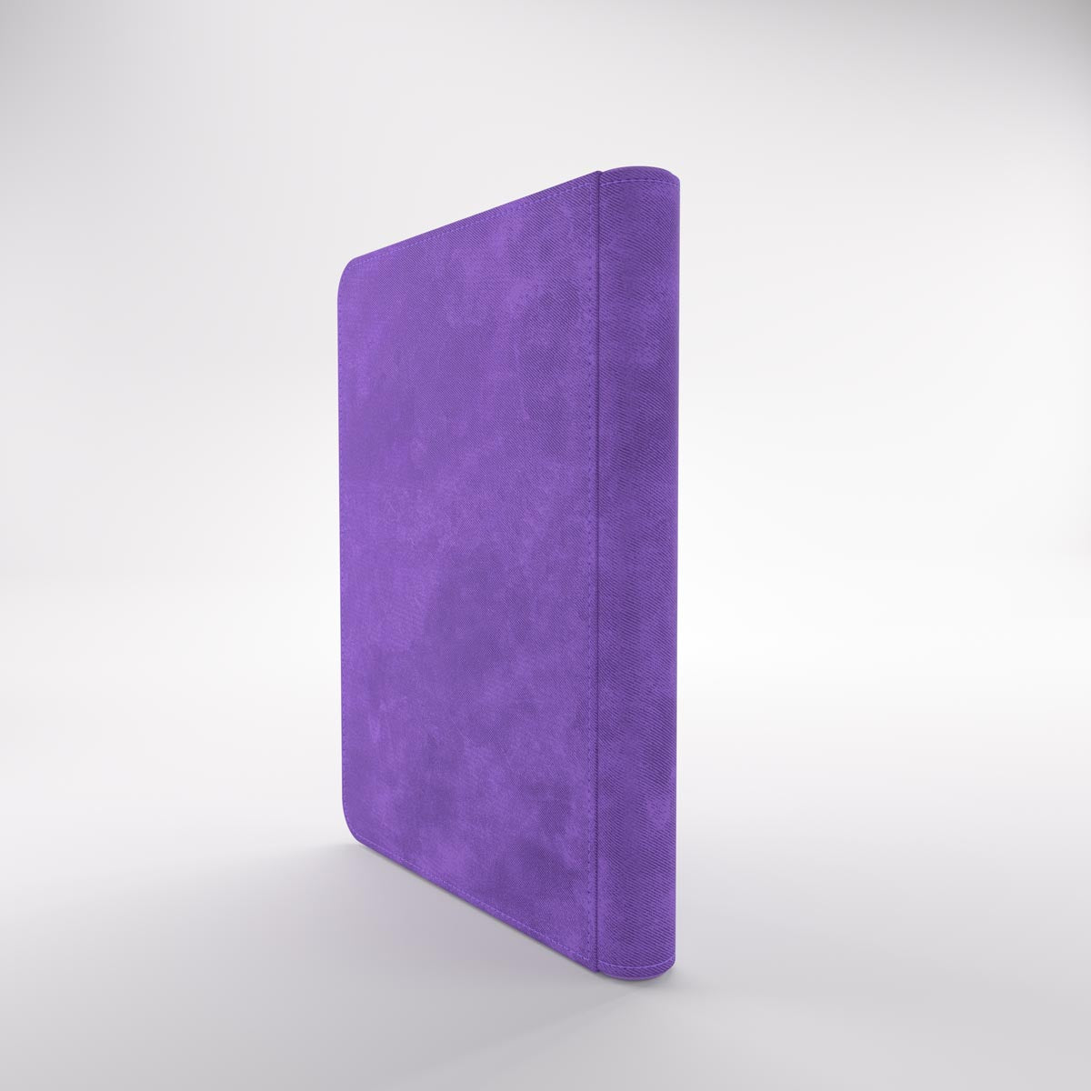 Gamegenic Zip-Up Album with stitched seams and rounded corners, standing upright on a minimalist white background