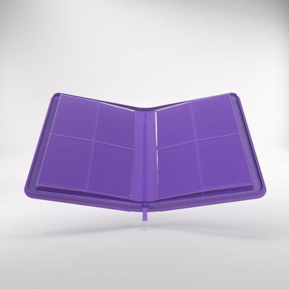 Open Zip-Up album with clear plastic pages featuring multiple pockets for storing trading cards or photos, displayed against a light background