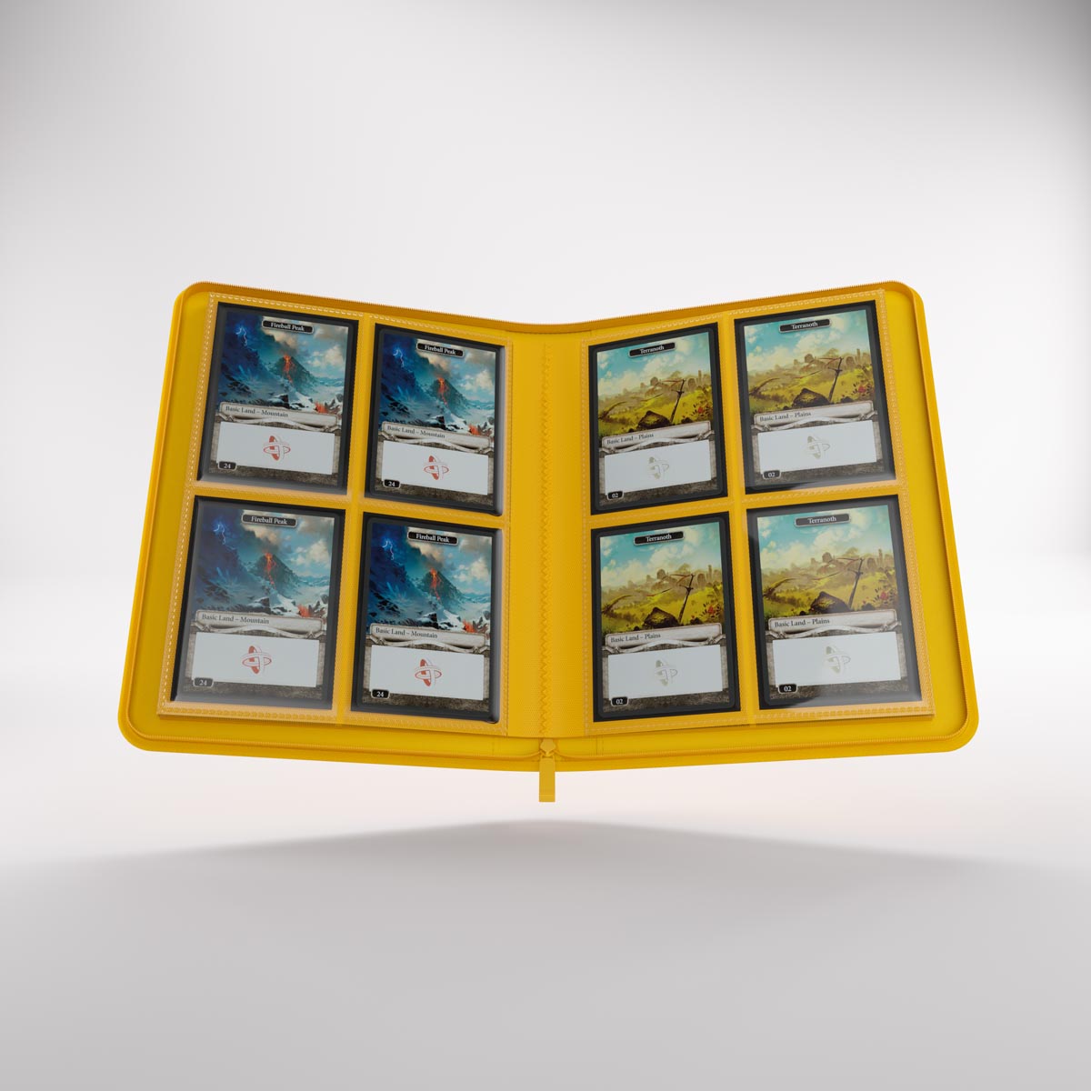 Open Zip-Up album displaying multiple collectible cards in sleeves