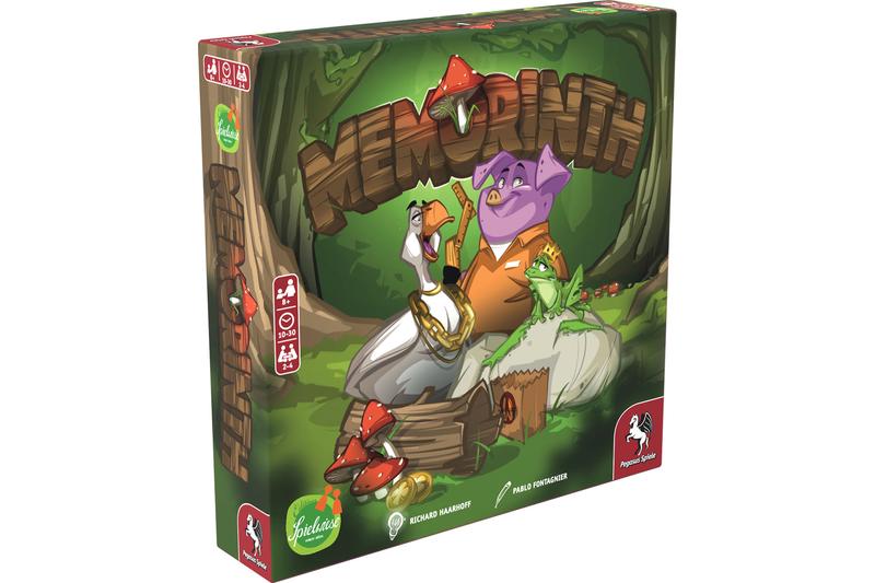 Memorinth board game box featuring cartoon characters including a pig goose and frog in a forest setting