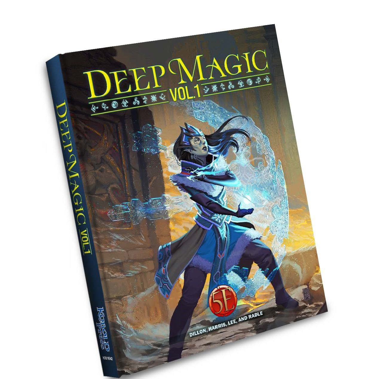 The Deep Magic Volume 1 Rulebook cover shows a magic-user in blue armor casting a glowing blue spell against a backdrop of ancient ruins