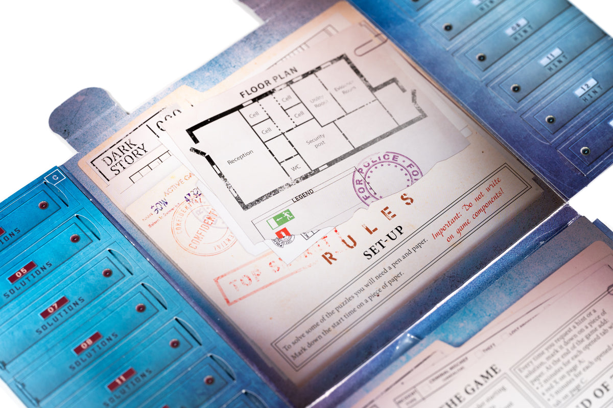 Opened game booklet with interactive elements visible