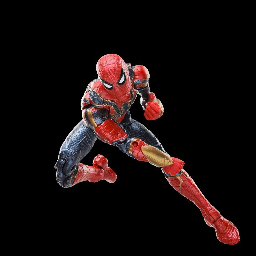 Spider-Man Marvel Legends Series Iron Spider action figure in a dynamic lunge, showcasing its red, blue, and gold suit