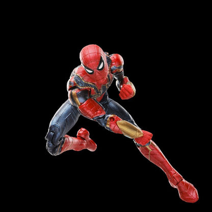 Spider-Man Marvel Legends Series Iron Spider action figure in a dynamic lunge, showcasing its red, blue, and gold suit