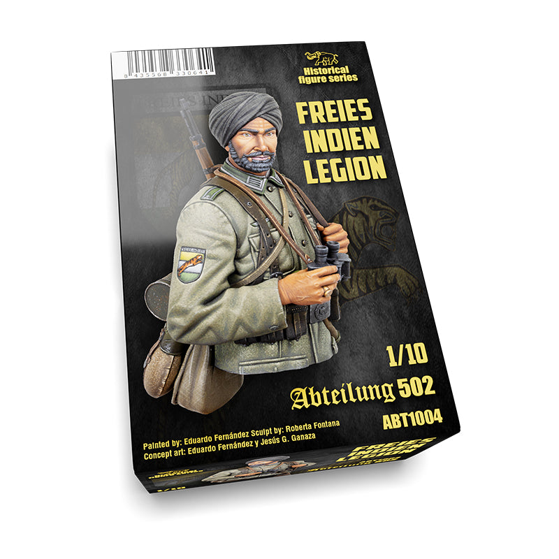 Box for a Freies Indien Legion 1/10 Scale Figure showing a man in a turban and military uniform holding binoculars with a rifle
