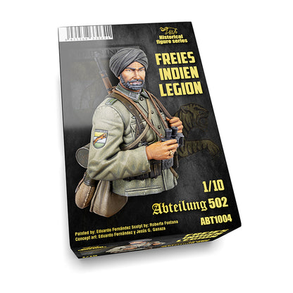 Box for a Freies Indien Legion 1/10 Scale Figure showing a man in a turban and military uniform holding binoculars with a rifle