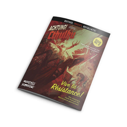 Achtung! Cthulhu Issue 9 book cover: Resistance fighters battle a tentacled monster. Main text: Vive la RÃ©sistance!
