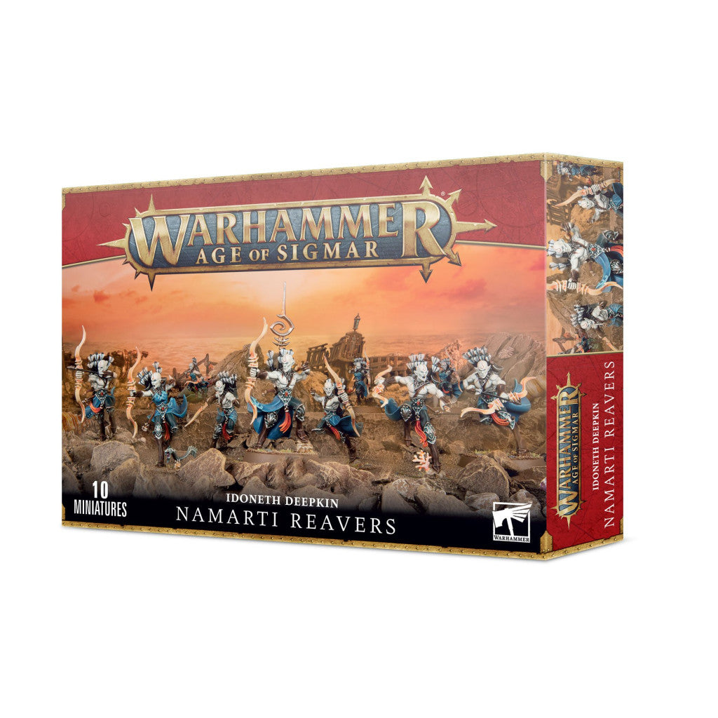 Warhammer Age of Sigmar: Idoneth Deepkin Namarti Reavers box, featuring 10 elf archers in a coastal scene