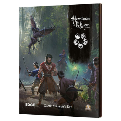 Cover: Bearded warrior and samurai face a winged archer and unseen foes in a lush forest. "Adventures in Rokugan Game Master's Kit"