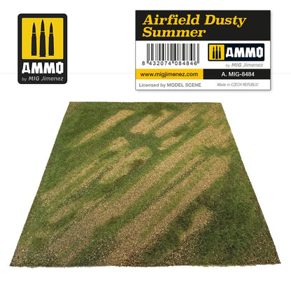 AMMO by MIG Jimenez 'Airfield Dusty Summer' model scenery: green grass with diagonal dry, dusty brown patches.