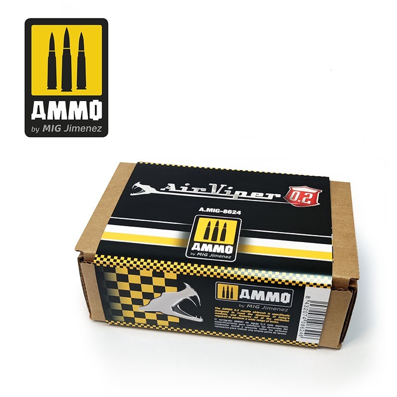 AMMO AirViper 0.2 cardboard product box with snake and bullet logos