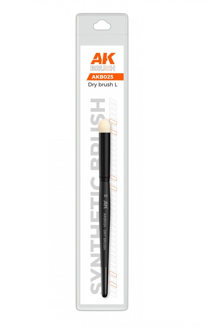 AK Synthetic Dry Brush L (AKB025) for model painting, packaged in a clear blister pack.