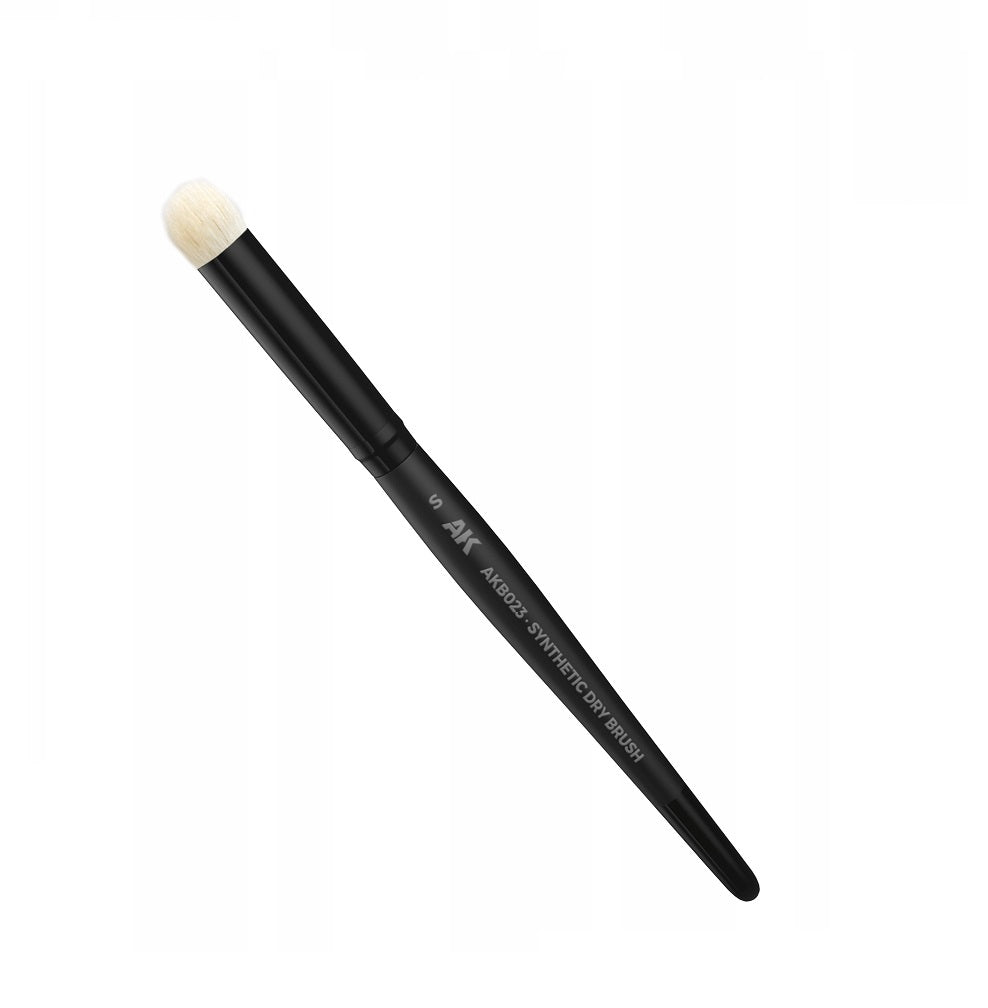 AKB023 synthetic dry brush with black handle and white, rounded bristles