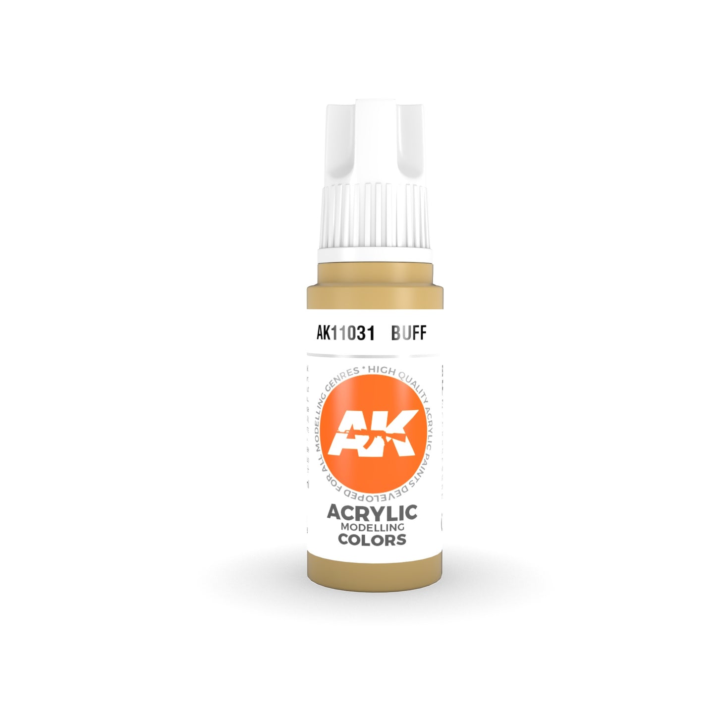 AK Interactive AK11031 Buff acrylic modelling paint in a dropper bottle with a white cap