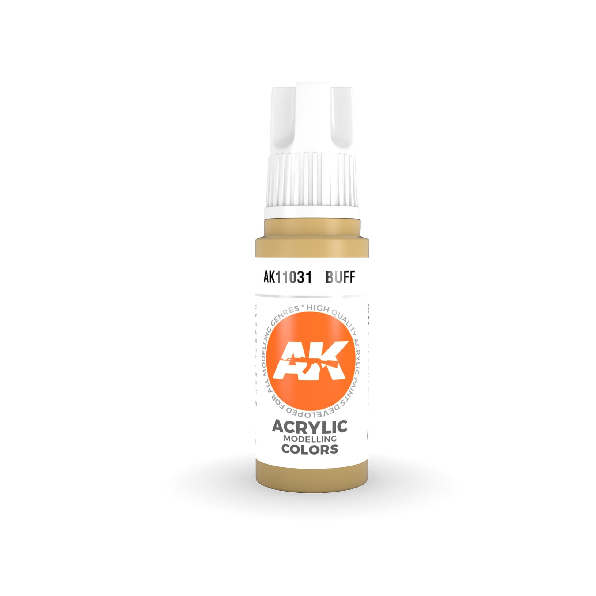 AK Interactive AK11031 Buff acrylic modelling paint in a dropper bottle with a white cap