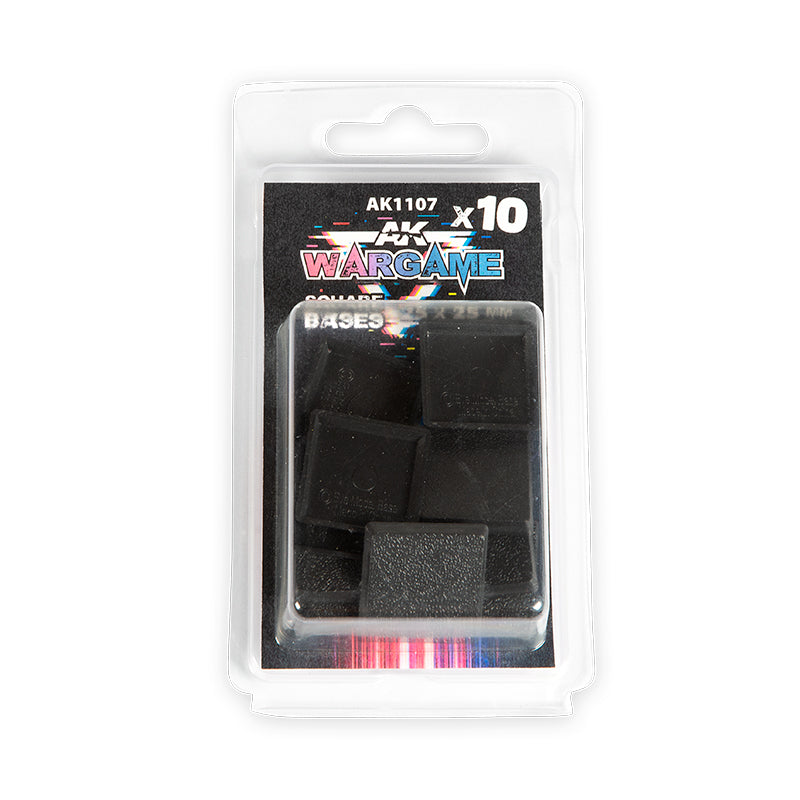 Pack of 10 black 25mm square wargame bases from AK Interactive Wargame