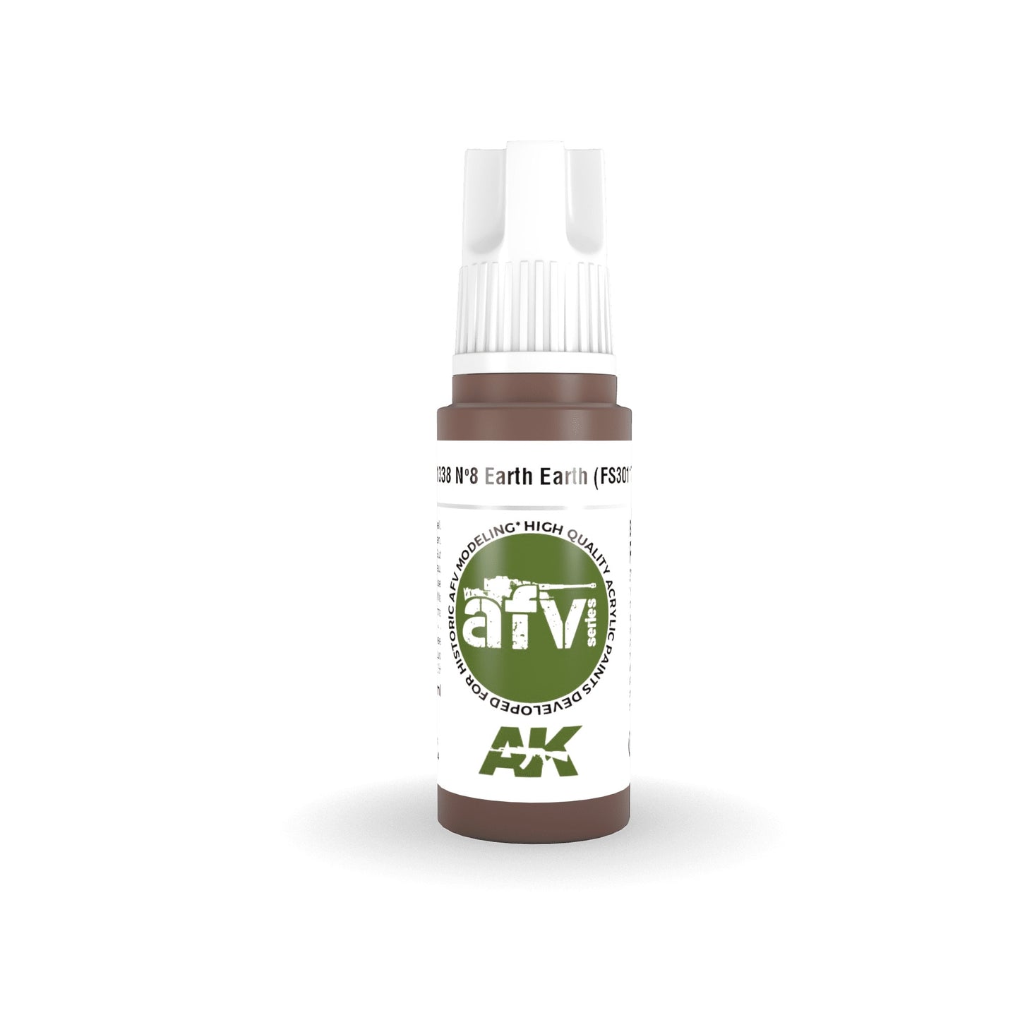 A brown AK "Earth Earth" acrylic paint bottle for AFV modeling