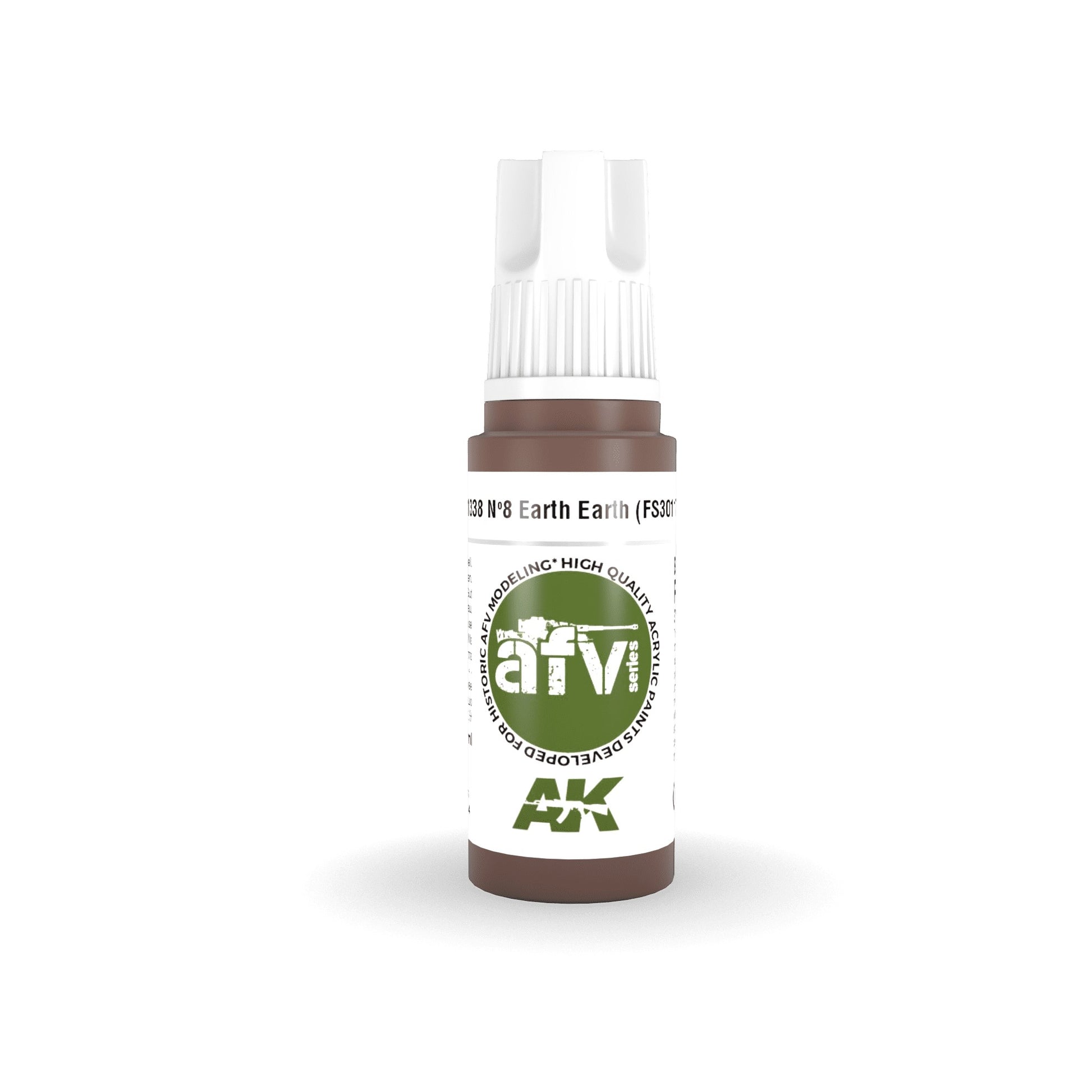 A brown AK "Earth Earth" acrylic paint bottle for AFV modeling