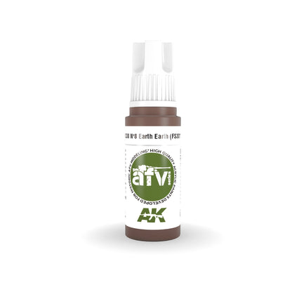 A brown AK "Earth Earth" acrylic paint bottle for AFV modeling