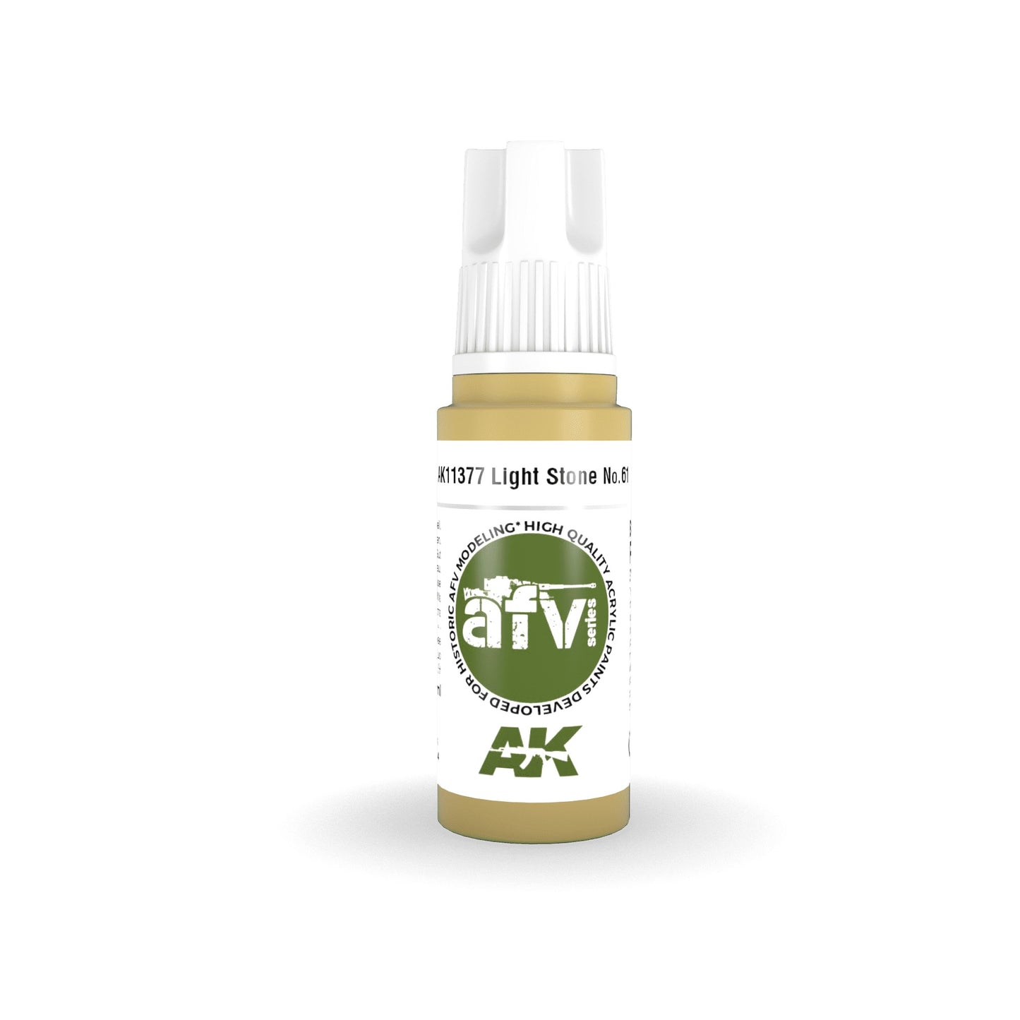 AK Light Stone No. 61 acrylic model paint bottle with white dropper cap, for AFV modeling