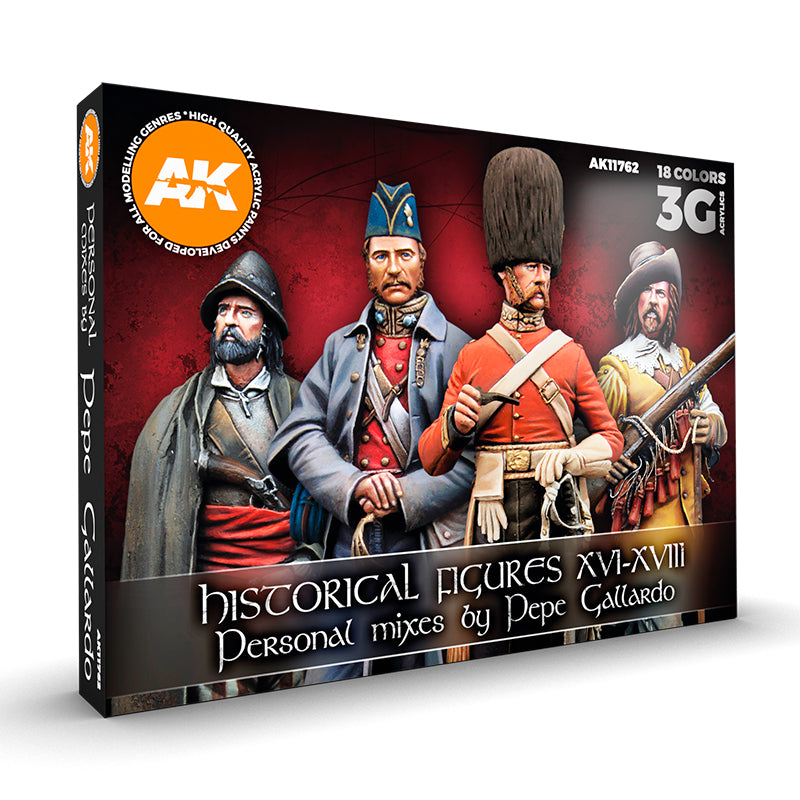 AK paint set box: cover art shows four historical figures in 16th-18th century military and period attire