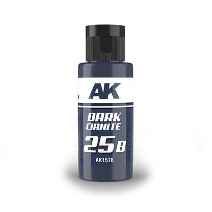 A dark blue AK paint bottle labeled "DARK CIANITE 25B" with "MATT FINISH" and product code "AK1578"