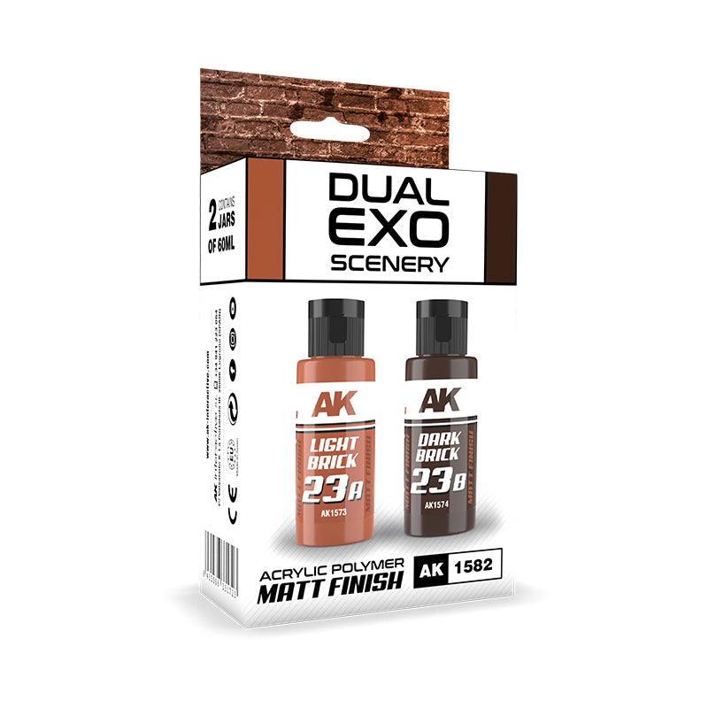 AK Interactive Dual EXO Scenery set with two 60ml bottles Light Brick 23A and Dark Brick 23B acrylic polymer matt finish for scale model building and diorama creation
