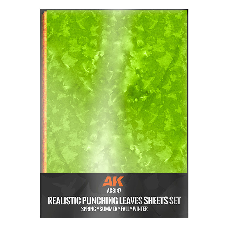 AK Realistic Punching Leaves Sheets Set. Textured sheets for creating miniature leaves in seasonal colors.