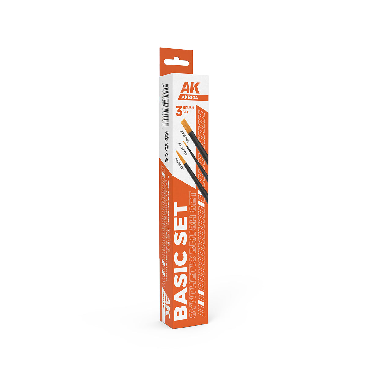 AK Basic Set of 3 synthetic brushes in an orange and white retail box