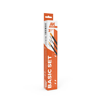 AK Basic Set of 3 synthetic brushes in an orange and white retail box