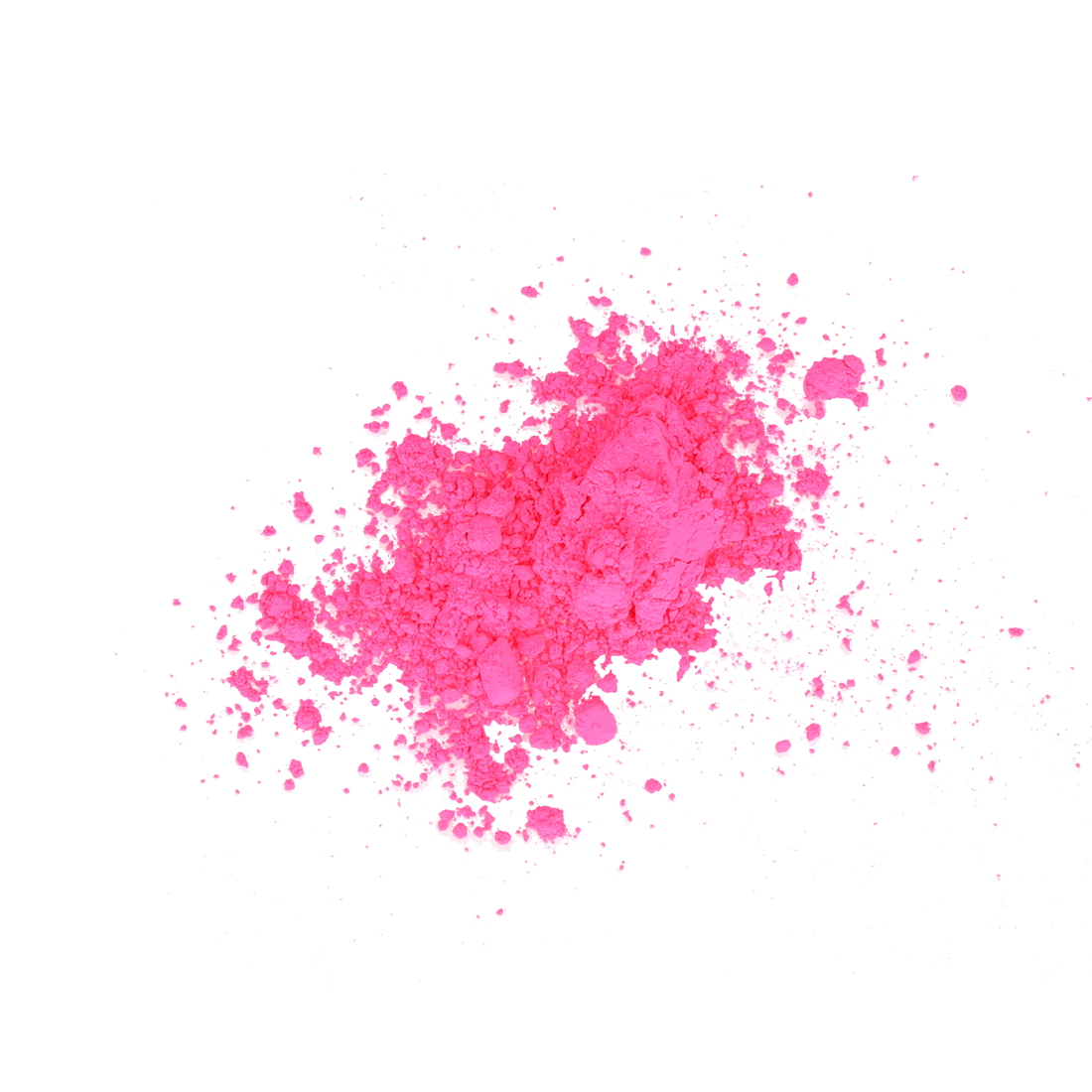 Neon pink powder piled and scattered on a white background.